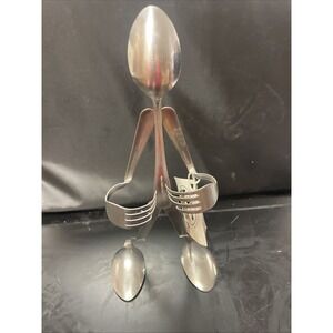 Metal Sculpture Forked Up Art Silverware Sculpture Salt/pepper Holder 12 Inch